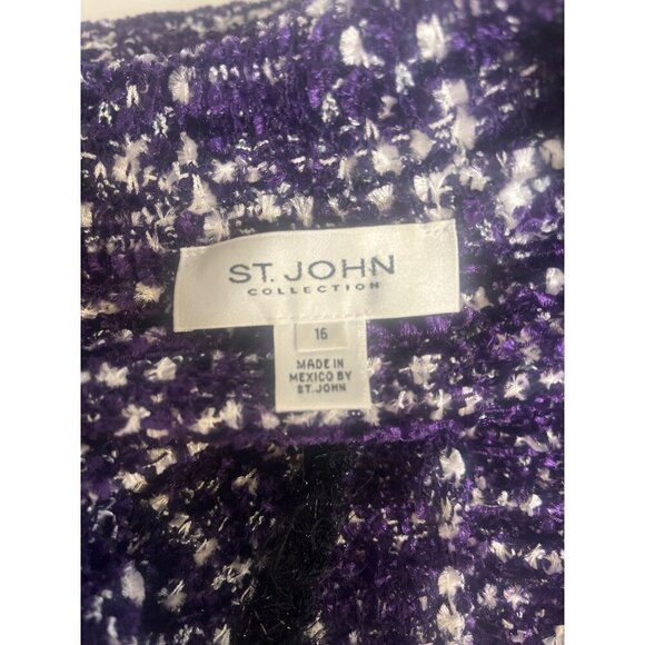 St. John collection Boucle Knit Jacket Wool Blend Black and Purple Colors Size16 - Picture 7 of 11